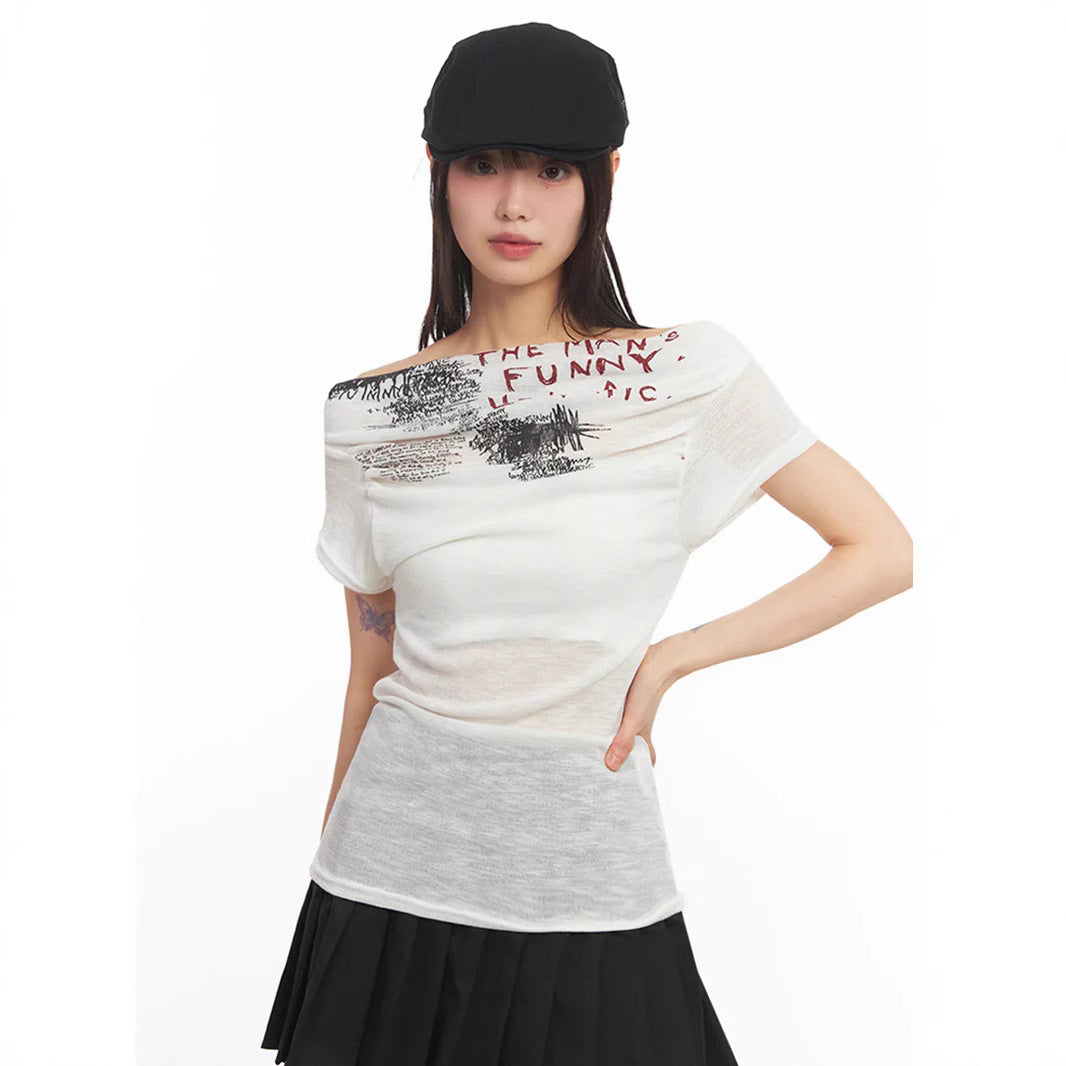 Women Off-Shoulder Shirt with Graphic Print StylebySassy
