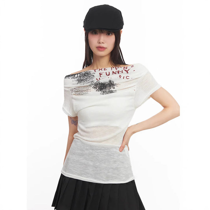 Women Off-Shoulder Shirt with Graphic Print StylebySassy