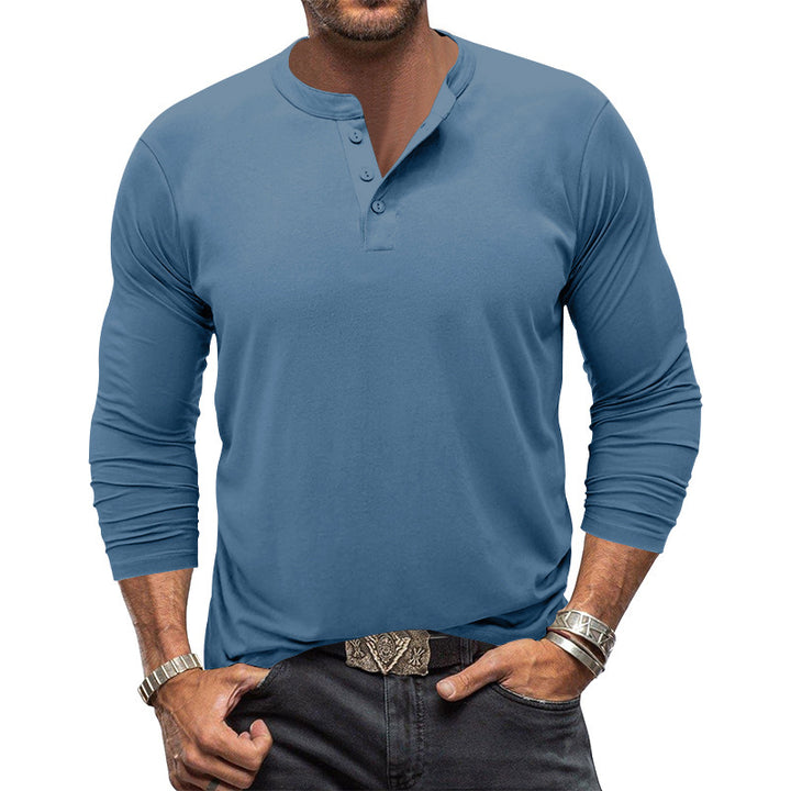 Men's long-sleeved Henley shirt made of elastic cotton blend with button placket and tailored fit StylebySassy