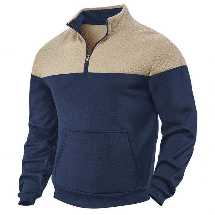 Men's quilted half-zip sweatshirt with kangaroo pocket and stand-up collar StylebySassy