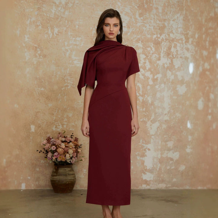 Women Elegant Evening Dress with Off-Shoulder Design and Sophisticated Draping StylebySassy