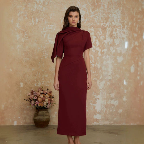 Women Elegant Evening Dress with Off-Shoulder Design and Sophisticated Draping StylebySassy