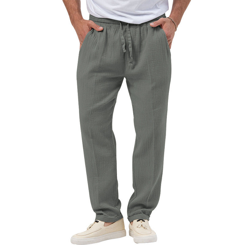 Men's casual muslin leisure pants with elastic waistband drawstring and side pockets StylebySassy