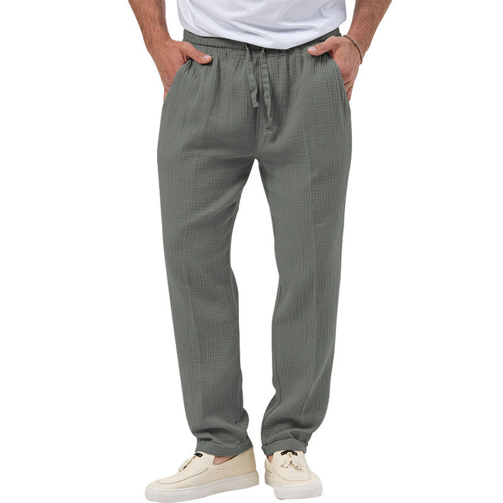 Men's casual muslin leisure pants with elastic waistband drawstring and side pockets StylebySassy