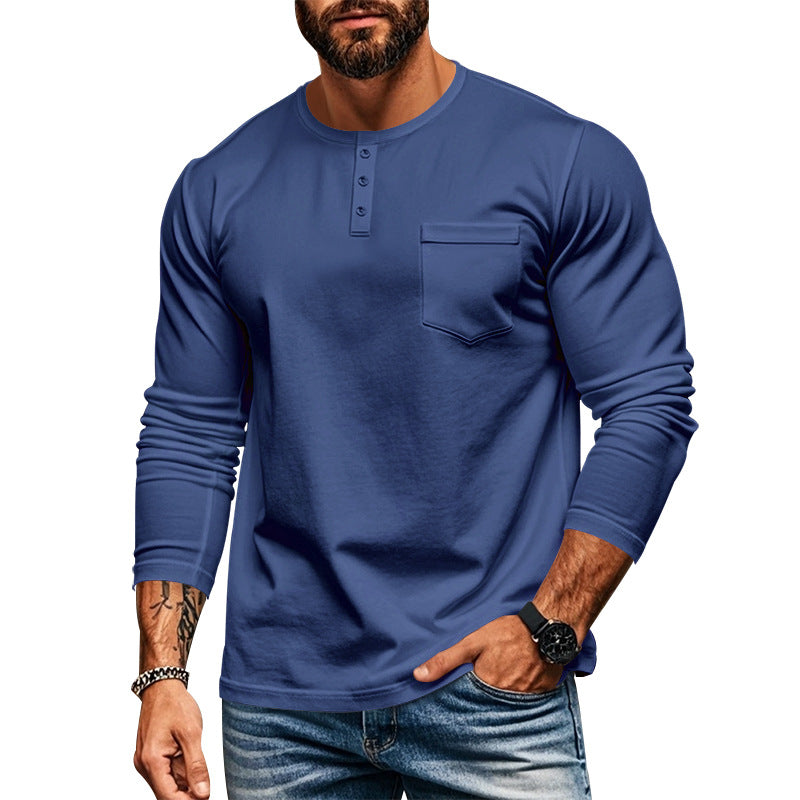 Men's slim long-sleeve button shirt with short button placket and chest pocket StylebySassy