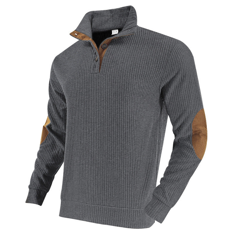 Men's ribbed turtleneck with stand-up collar and contrasting elbow patches StylebySassy