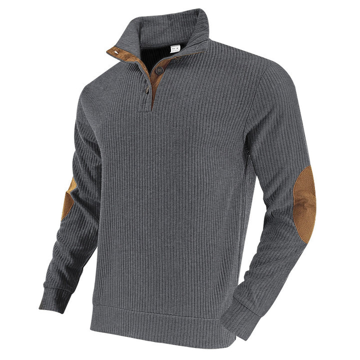 Men's ribbed turtleneck with stand-up collar and contrasting elbow patches StylebySassy