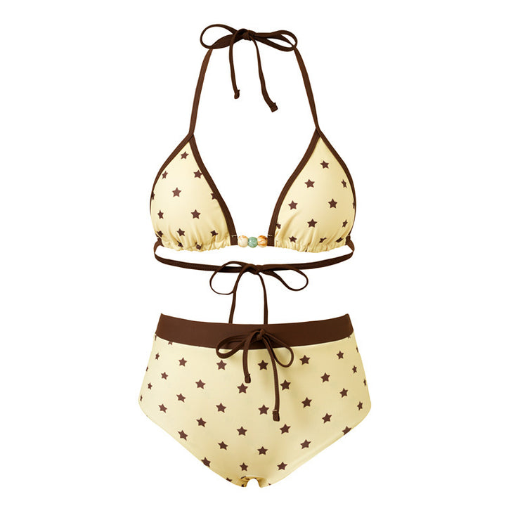 Women's bikini set with high waistband and nostalgic stripe pattern StylebySassy