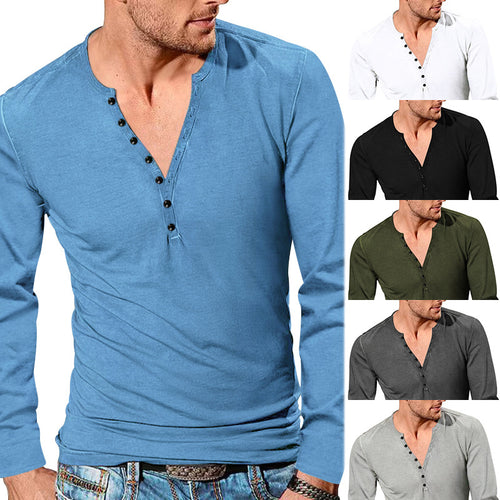 Men's tailored long sleeve Henley shirt with short button placket made of stretch cotton StylebySassy