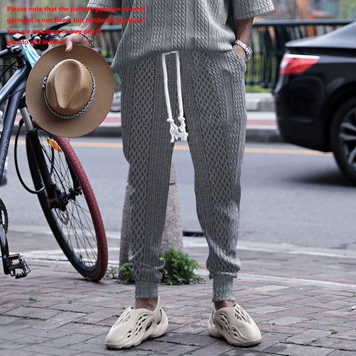 Men's textured knit jogging pants with distinctive drawstring and ribbed ankle cuffs StylebySassy