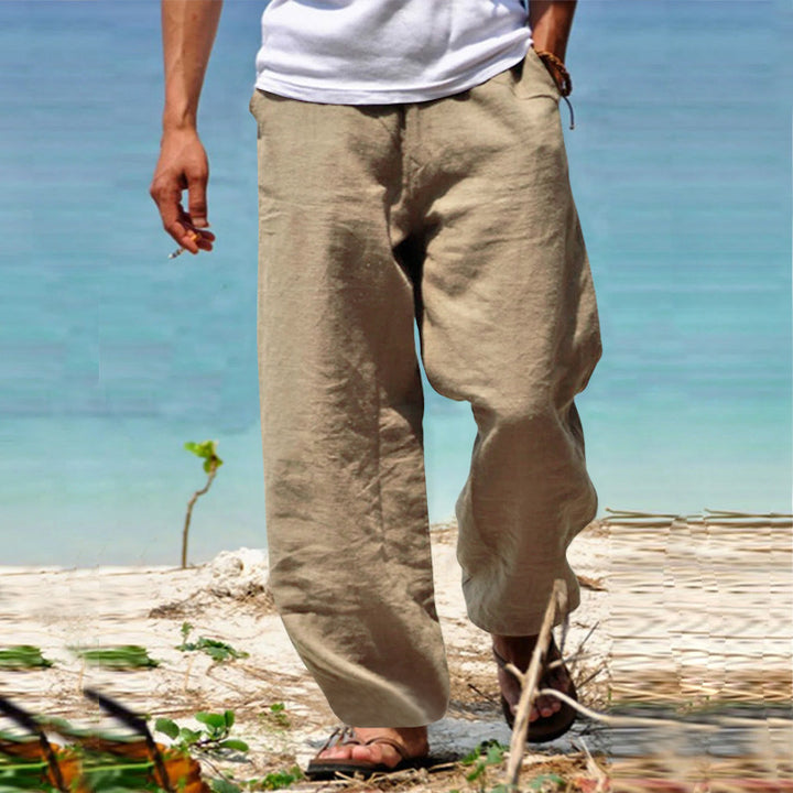 Men's casual beach pants in palazzo cut made of breathable linen-cotton blend with comfort waistband StylebySassy