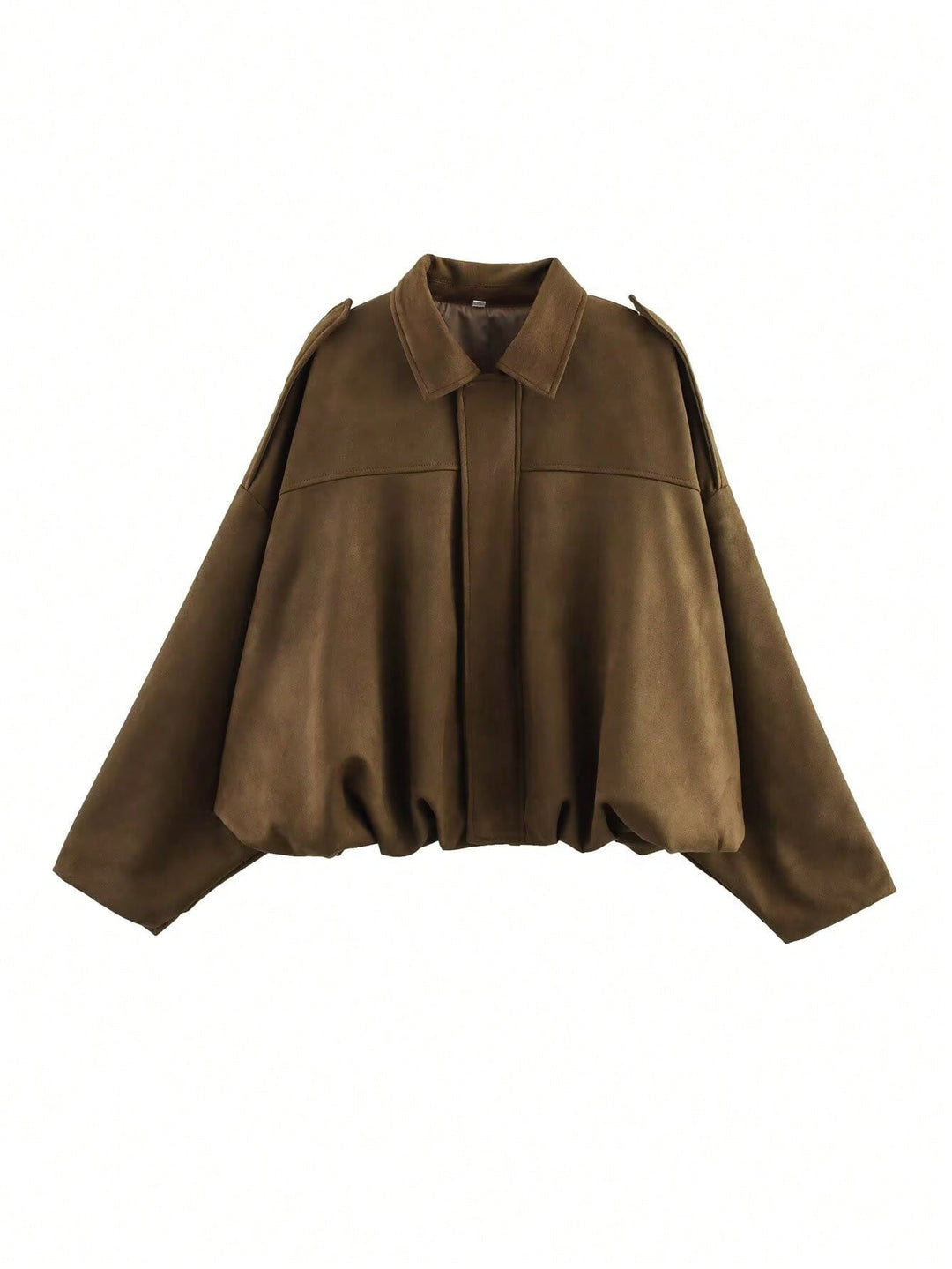 Women's loose short jacket with balloon hem, concealed closure and shoulder flaps StylebySassy