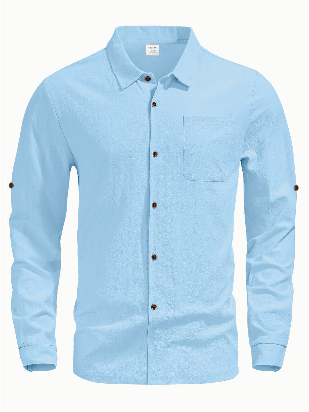 Men's casual long-sleeve shirt with Kent collar, chest pocket, and sleeve strap StylebySassy