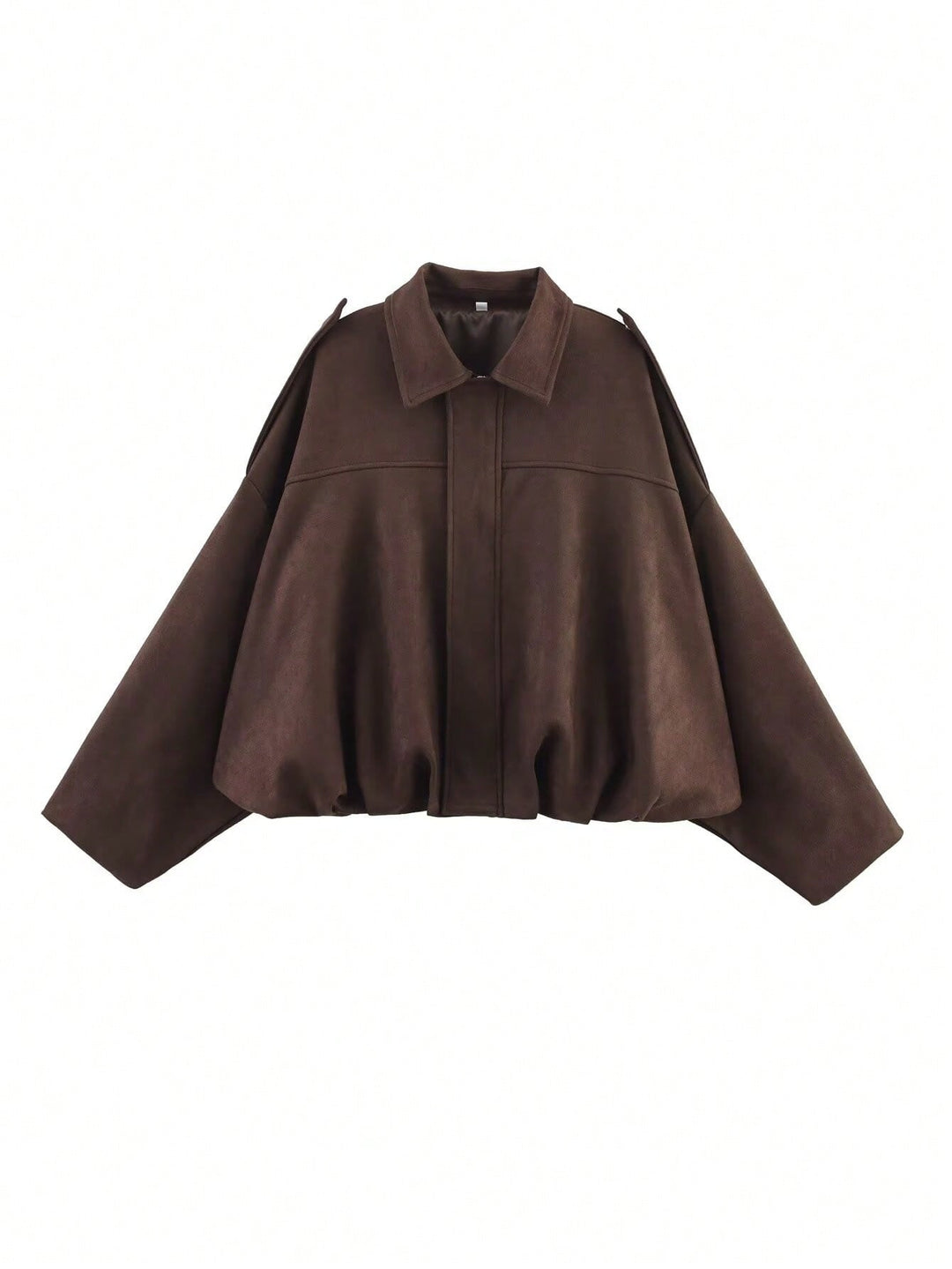 Women's loose short jacket with balloon hem, concealed closure and shoulder flaps StylebySassy