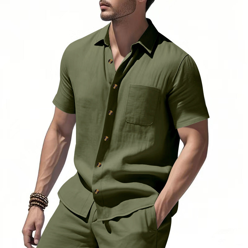 Men's Havana short-sleeve shirt with lapel collar, chest pocket, and loose fit StylebySassy