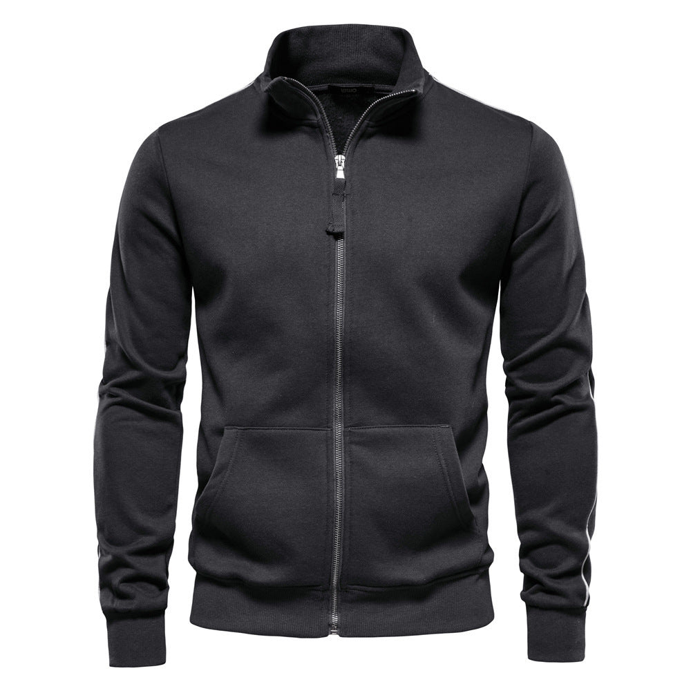 Men's sporty cotton sweatshirt jacket with stand-up collar and kangaroo pockets StylebySassy