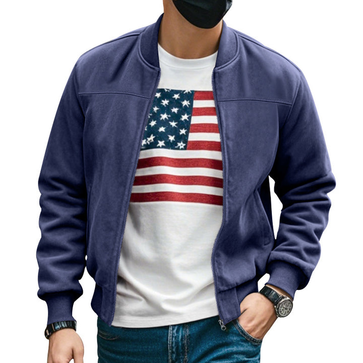 Men's suede look bomber jacket with zipper and ribbed cuffs StylebySassy