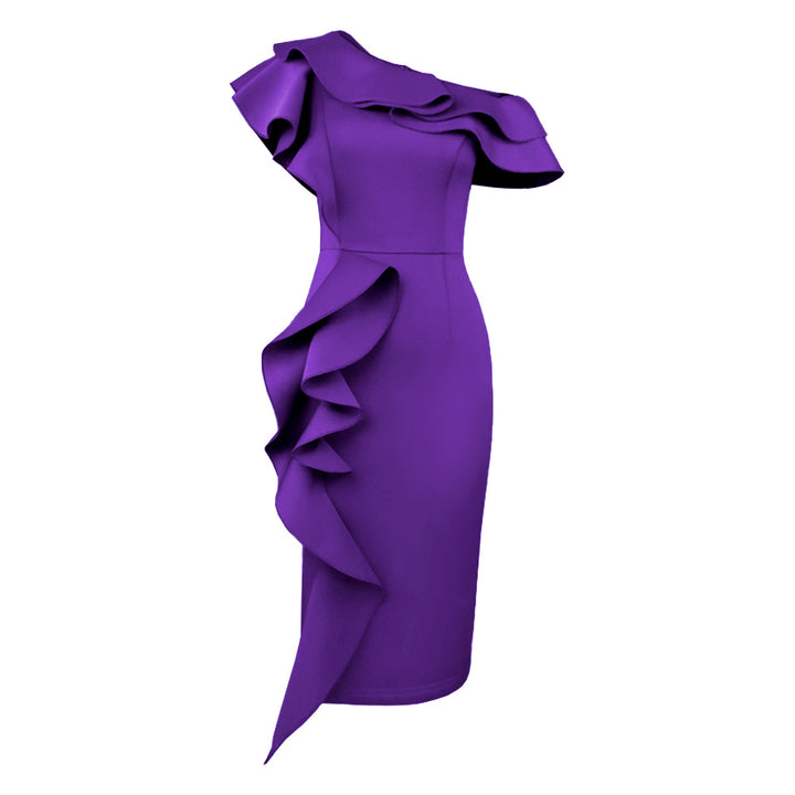 Women Elegant Sheath Dress with Asymmetrical Ruffle Design StylebySassy
