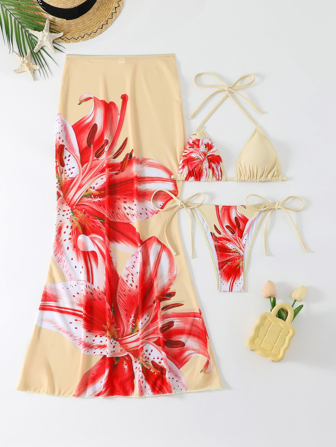 Women's Beach Dress with Blooming Bikini Set StylebySassy