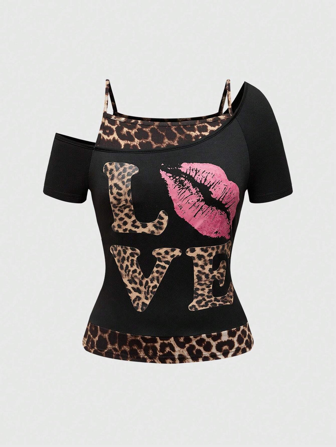 Women Off-Shoulder Top with Leopard Print and Eye-Catching Graphic Design StylebySassy