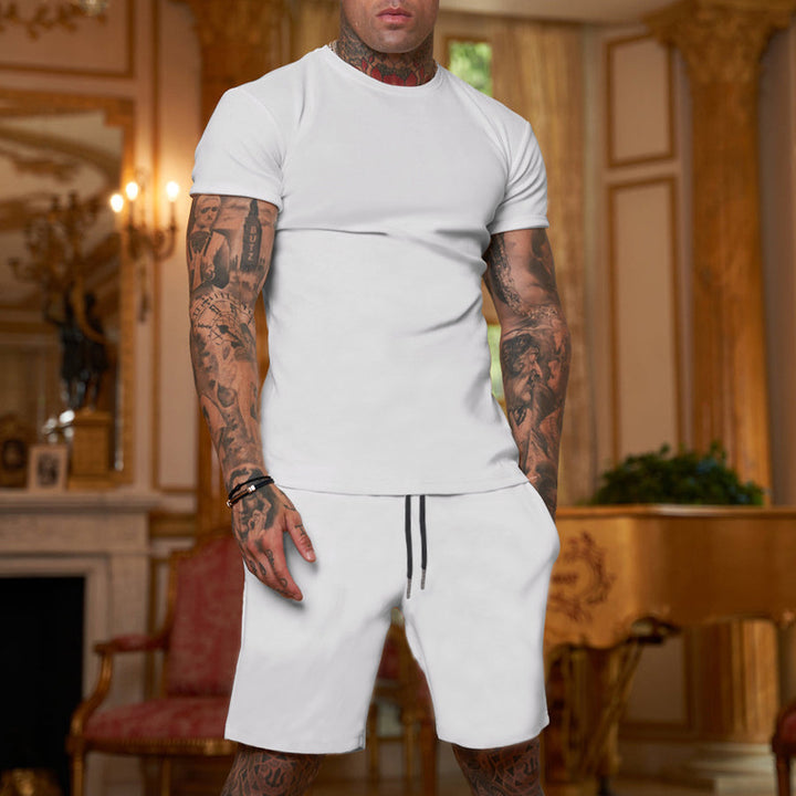 Men's slim Jersey set with round neck shirt and elastic drawstring shorts StylebySassy
