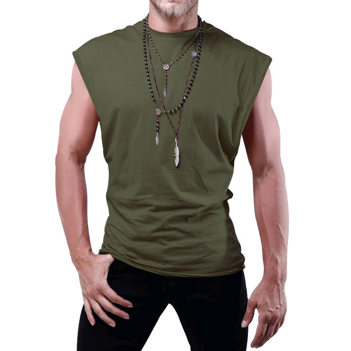 Men's fitted sleeveless muscle shirt made of cotton blend with wide shoulder sections StylebySassy
