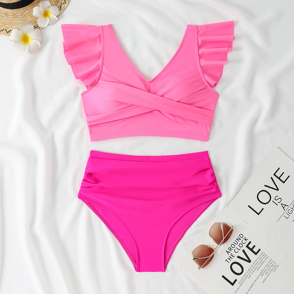 Ladies Two-Piece High-Waist Bikini Set with Ruffle Details StylebySassy