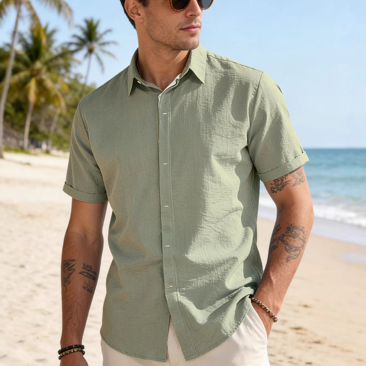 Men's breathable linen shirt with kent collar and rolled-up sleeves StylebySassy