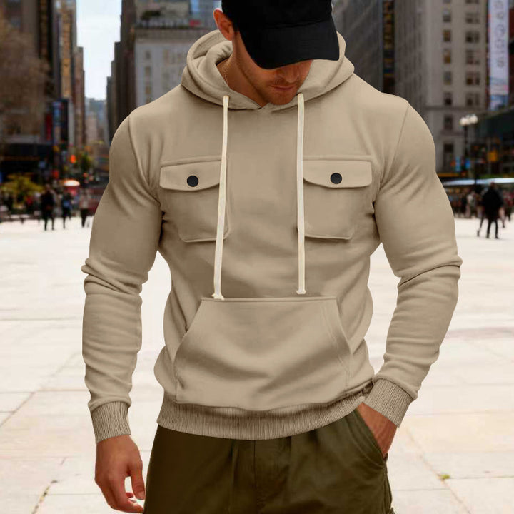 Men's urban hoodie with chest flaps, kangaroo pocket, and athletic fit StylebySassy
