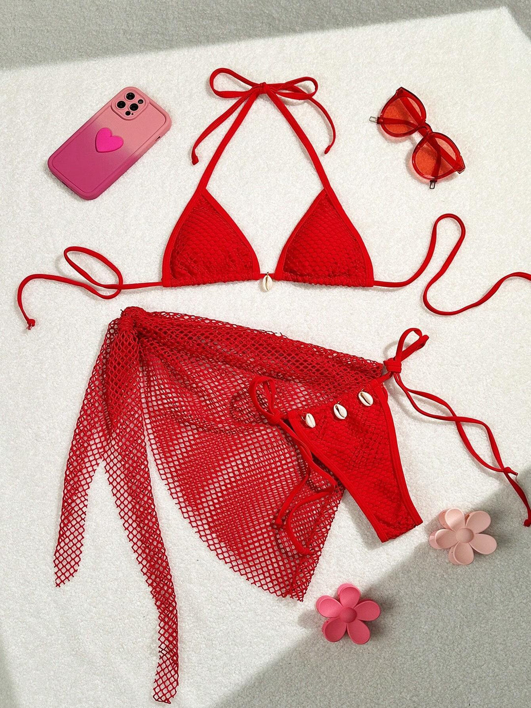 Women's triangle bikini with transparent mesh fabric and lacing details StylebySassy