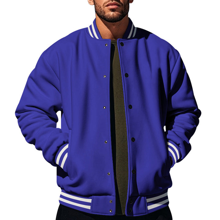 Men's slim college jacket in college style with snap button placket and contrasting ribbed cuffs StylebySassy