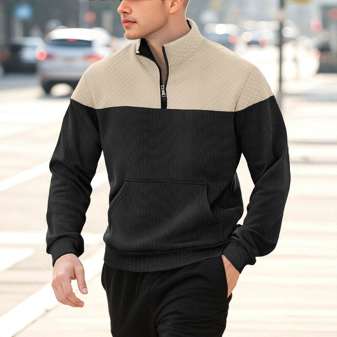 Men's Half-zip Sweatshirt with Quilted Shoulder Panel and Kangaroo Pocket StylebySassy