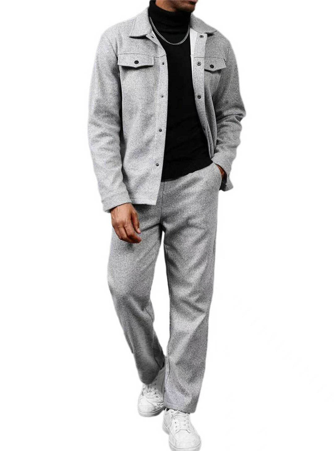 Men's two-piece overshirt and relax pants set made of soft cotton terry with snap button placket and drawstring StylebySassy