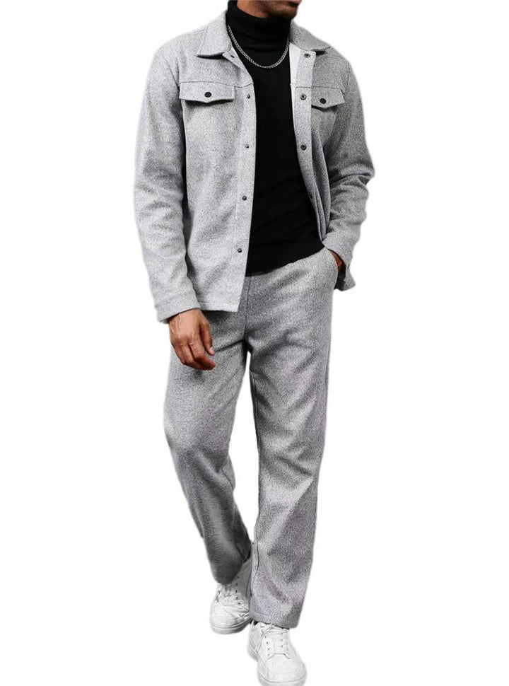 Men's two-piece overshirt and relax pants set made of soft cotton terry with snap button placket and drawstring StylebySassy