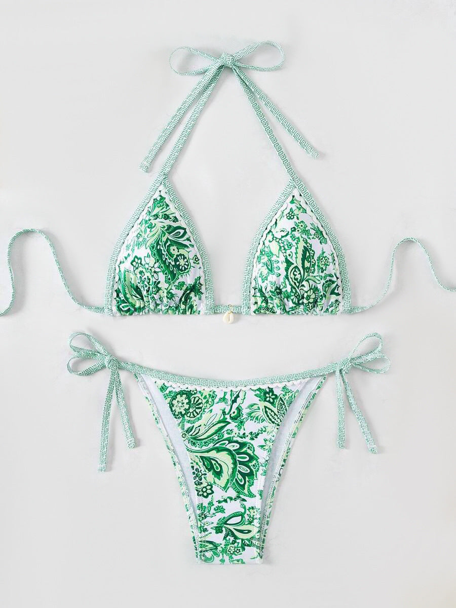 Ladies Triangle Bikini with Floral Vintage Pattern StylebySassy