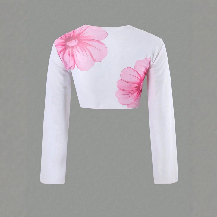 Women's bikini set with floral wrap cloth and long-sleeved top StylebySassy