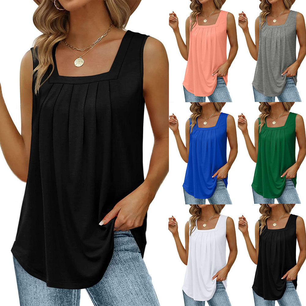 Women sleeveless jersey top with square neckline, decorative tucks and loosely falling A-line silhouette StylebySassy