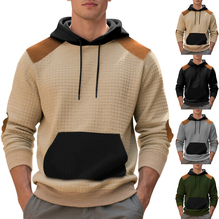 Men's urban waffle knit hoodie with kangaroo pocket and trim StylebySassy