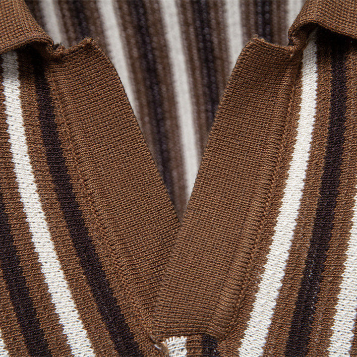 Men's striped knit polo shirt short sleeve made of fine cotton blend with polo collar and ribbed cuffs StylebySassy
