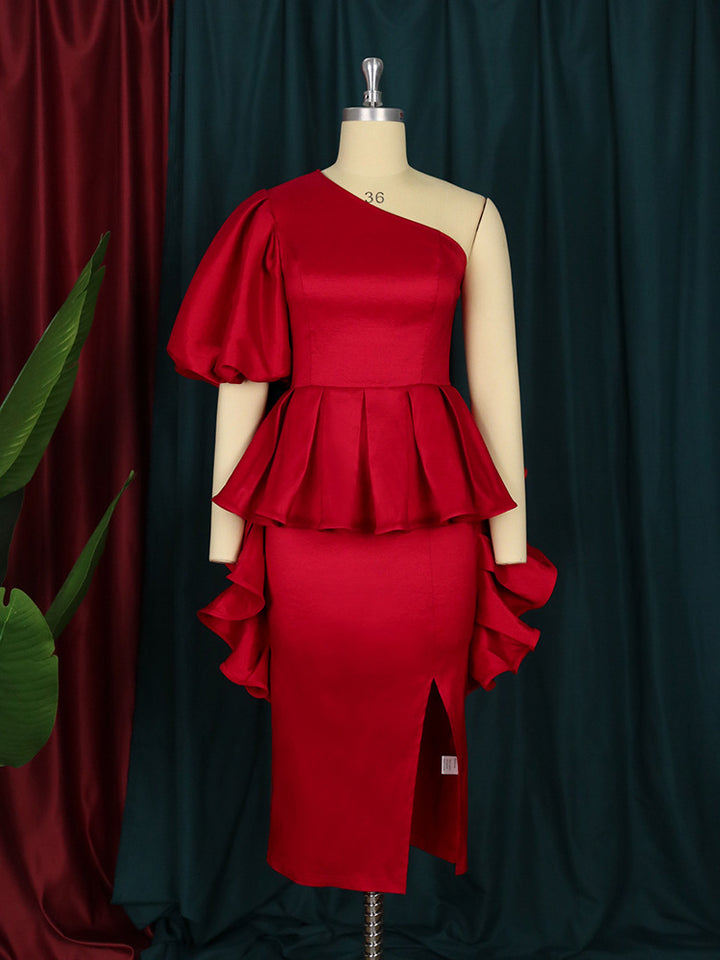 Women's cocktail dress with asymmetric cut and voluminous ruffle design StylebySassy