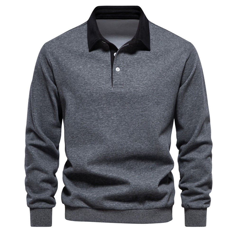 Men's elegant long sleeve polo shirt with contrast collar StylebySassy