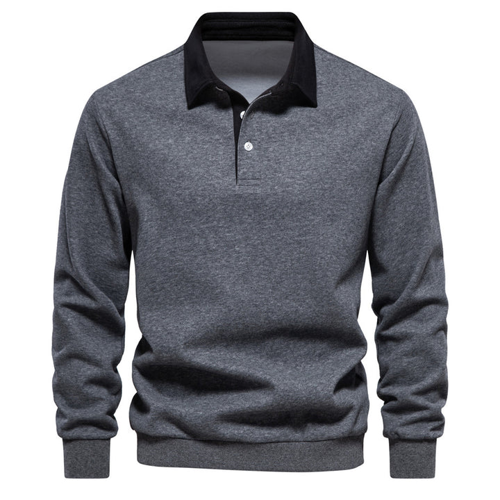 Men's elegant long sleeve polo shirt with contrast collar StylebySassy