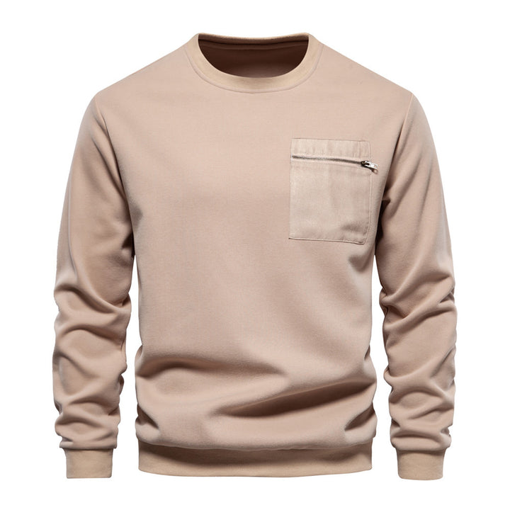 Men's nano sweatshirt with round neck, patch chest pocket with horizontal zipper and ribbed hem StylebySassy