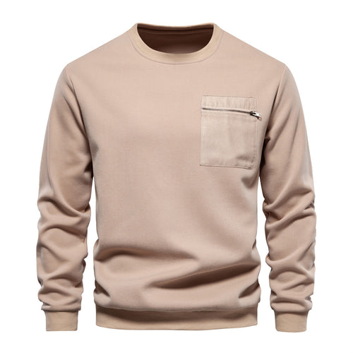 Men's nano sweatshirt with round neck, patch chest pocket with horizontal zipper and ribbed hem StylebySassy
