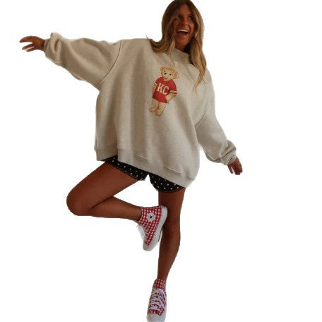 Women's oversized sweatshirt with teddy bear print and stand-up collar StylebySassy