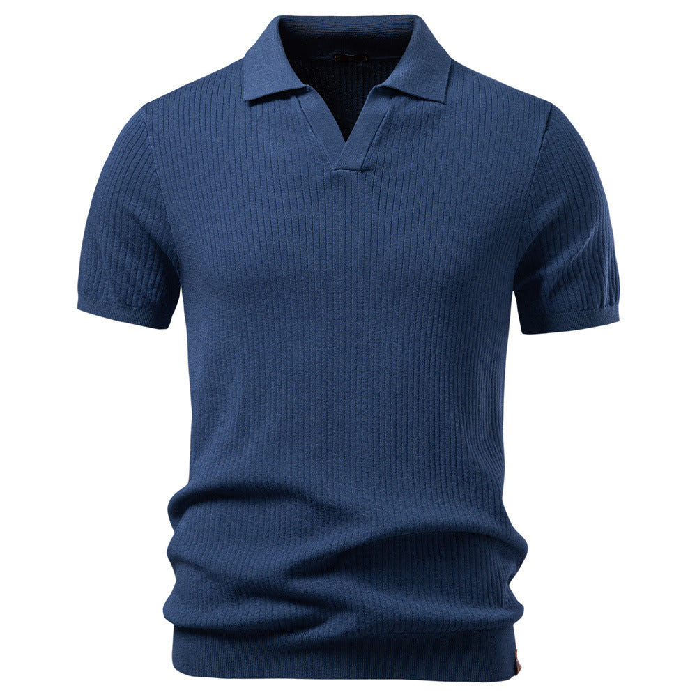 Men's fine ribbed short-sleeve polo shirt with open Kent collar StylebySassy