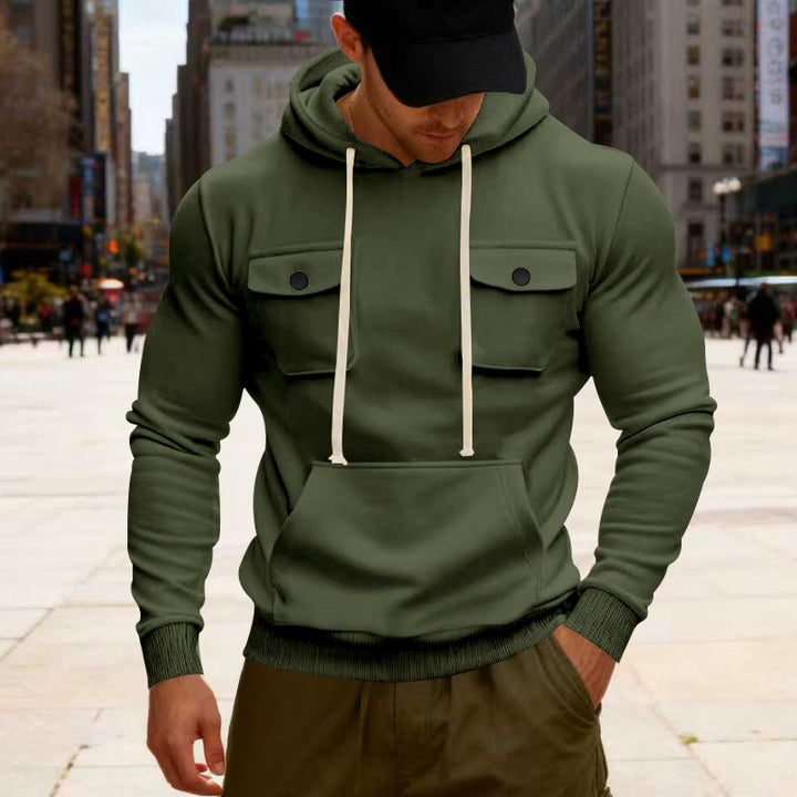Men's urban hoodie with chest flaps, kangaroo pocket, and athletic fit StylebySassy