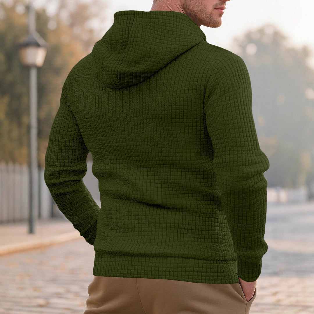 Men's narrow-cut quilted hoodie with fine square texture, drawstring and ribbed hem StylebySassy