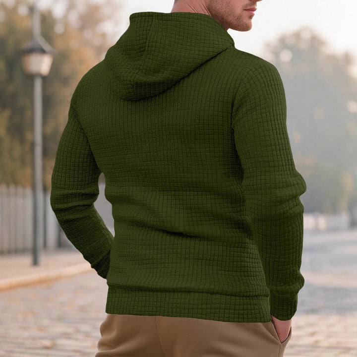 Men's narrow-cut quilted hoodie with fine square texture, drawstring and ribbed hem StylebySassy