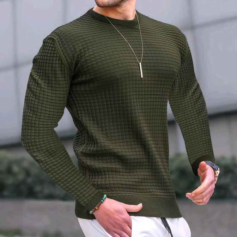 Men's fitted waffle round neck sweater made of fine knit with ribbed cuffs StylebySassy
